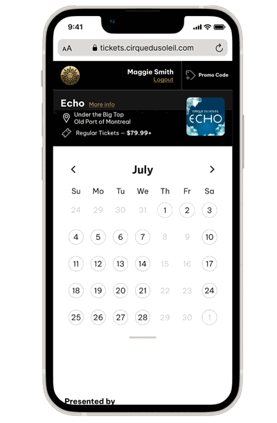 Cirque du Soleil interface mockup