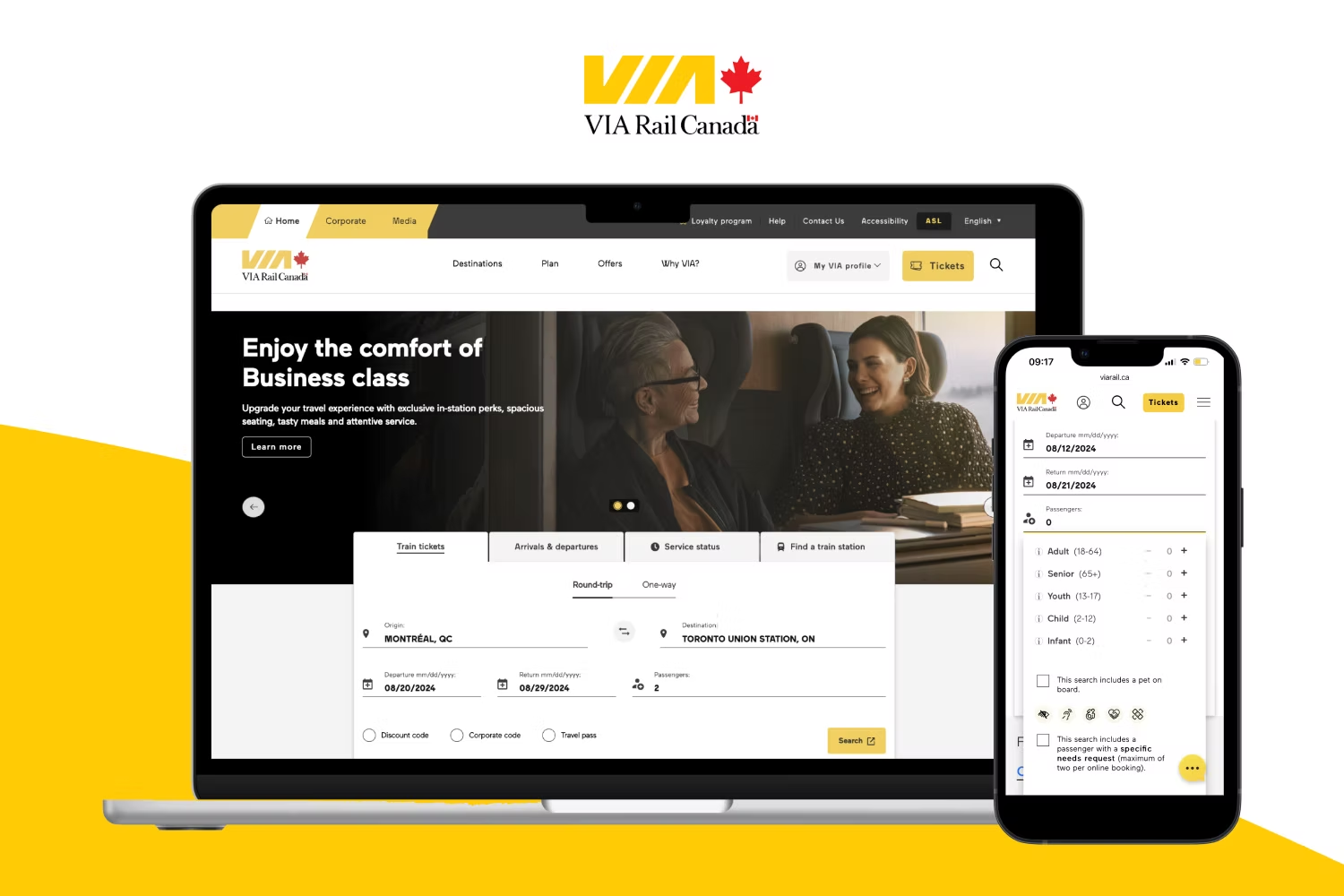 VIA Rail Canada interface mockup